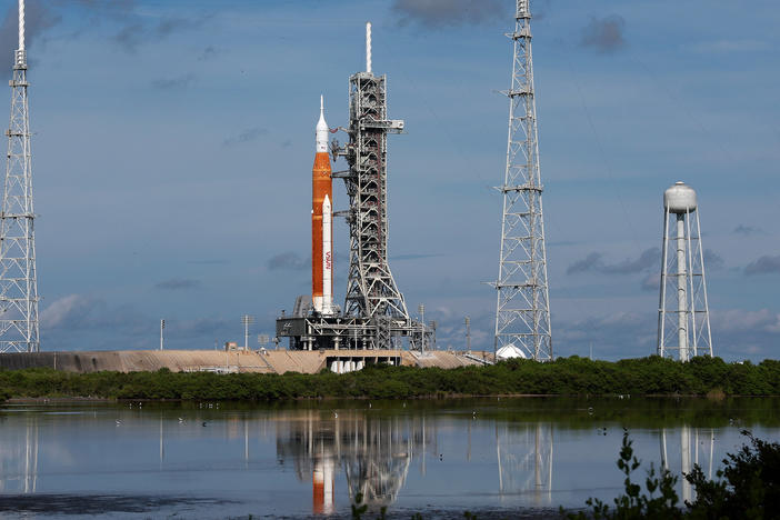 NASA's Artemis I rocket sits on launch pad 39-B at Kennedy Space Center ahead of its uncrewed flight around the moon.