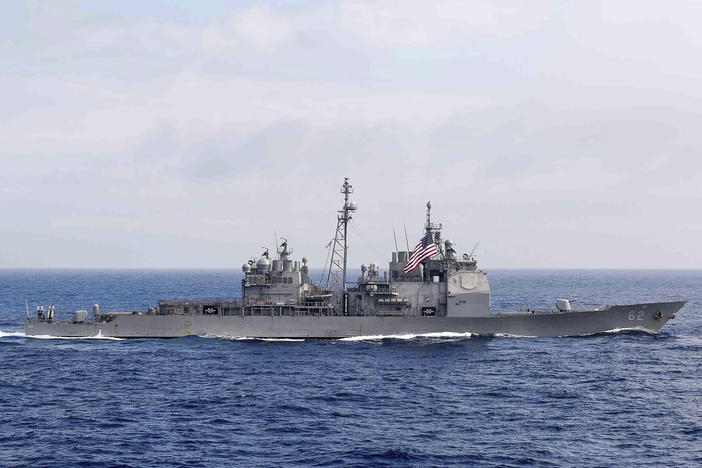The guided-missile cruiser USS Chancellorsville (CG 62) transits the Philippine Sea, June 18, 2016. The U.S. Navy is sailing the USS Chancellorsville and the USS Antietam warships through the Taiwan Strait Sunday, Aug. 28, 2022, in the first such transit publicized since U.S. House Speaker Nancy Pelosi visited Taiwan earlier in August.