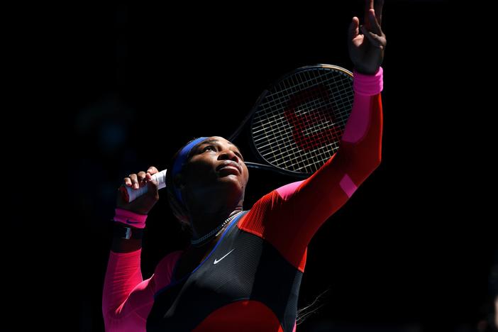 <strong>February 18, 2021:</strong> Serena Williams serves against Naomi Osaka during their women's singles semi-final match on day eleven of the Australian Open tennis tournament in Melbourne, Australia.