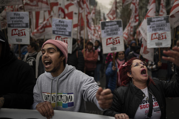 Large numbers of workers from different sectors protest against inflation and in favor of higher wages in Buenos Aires, Argentina, on Aug. 17, where inflation has soared.