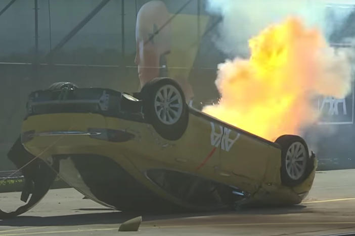 The insurance firm Axa said it regretted that its crash test of a Tesla, in which the front half of the car burst into blames, caused confusion, and the company admitted that electric vehicles don't catch fire any more often than combustion-engine automobiles.