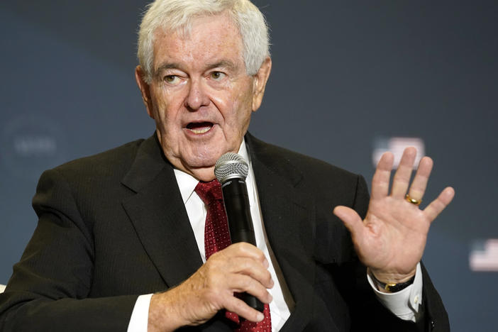 Former House Speaker Newt Gingrich speaks before former President Donald Trump at an America First Policy Institute agenda summit at the Marriott Marquis in Washington, D.C., on July 26.
