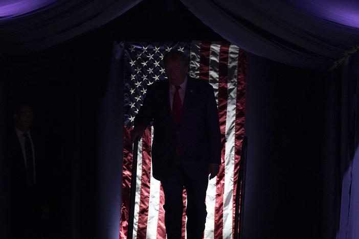 Former President Donald Trump arrives on stage at a rally in Wilkes-Barre, Pa., on Sept. 3. According to a new poll, 67% of independents do not want Trump to run again, while just 28% said they do.