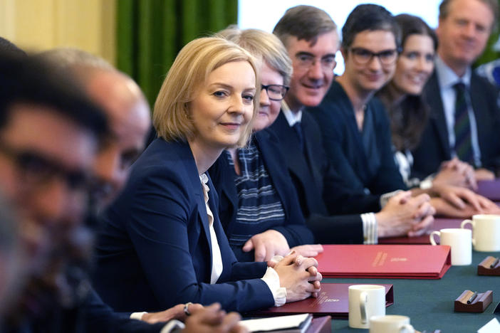 British Prime Minister Liz Truss holds her first Cabinet meeting after taking office at Downing St. on Sept. 7 in London.