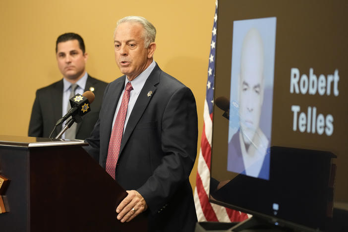 Clark County Sheriff Joe Lombardo speaks at a news conference on the arrest of Clark County Public Administrator Robert "Rob" Telles in Las Vegas.