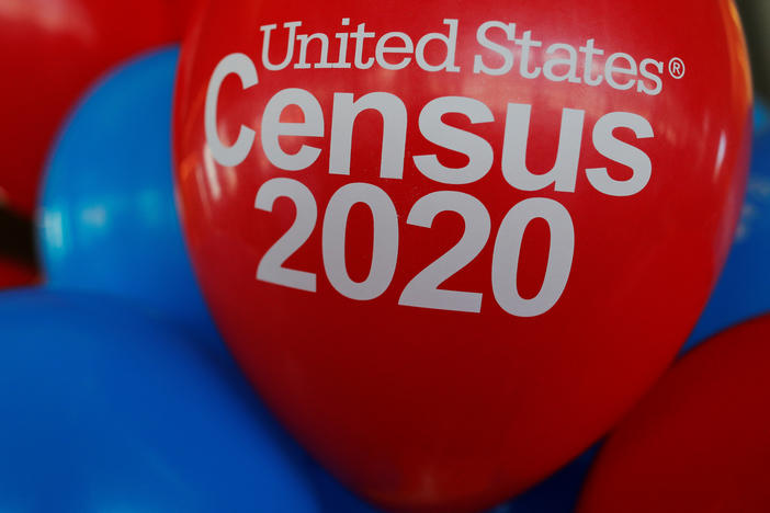 Balloons decorate a 2019 event leading up to the 2020 census in Boston. The U.S. House has passed a bill that could help protect the 2030 census and other future counts from political interference.