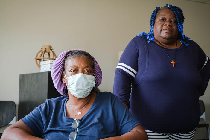 Margaret Davis (left) and Delisa Williams (right) became acquainted when they moved into the Salvation Army Center of Hope shelter, just outside Charlotte, N.C. Both women receive federal benefits, but the monthly amounts aren't high enough for them to be able to rent an apartment.