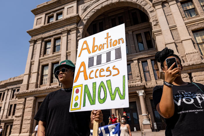 Demonstrators at the Texas State Capitol call for access to abortion at a rally in September 2021 in Austin. Days earlier, Texas had enacted SB 8, which bans most abortions after about six weeks.