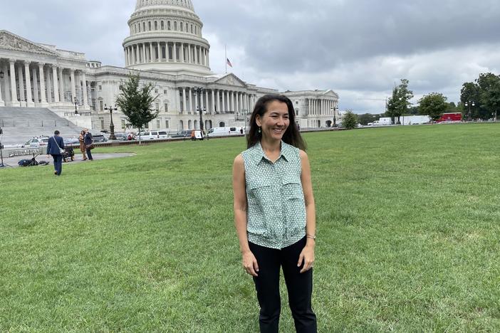 Mary Peltola did media interviews Monday in front of the U.S. Capitol. An aide says they're receiving more than 100 media requests a day.