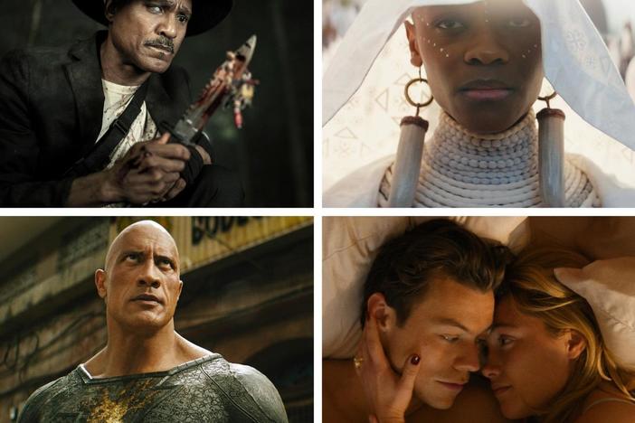 (Clockwise from top left) Seth Gilliam in <em>The Walking Dead</em>, Letitia Wright in <em>Black Panther: Wakanda Forever</em>, Brice Gonzalez and George Lopez in <em>Lopez vs. Lopez</em>, <em></em>Susan Sarandon in <em>Monarch</em>, Harry Styles and Florence Pugh in <em>Don't Worry Darling </em>and Dwayne Johnson in <em>Black Adam</em>