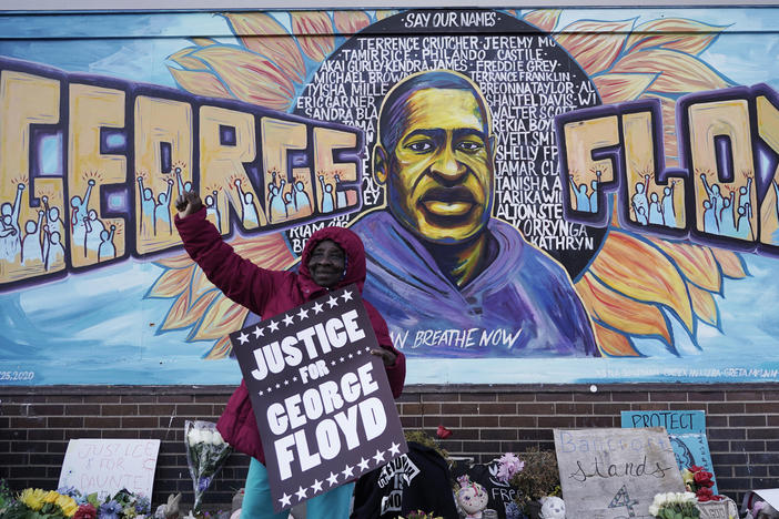 A person reacts in Minneapolis on April 20, 2021, after a guilty verdict was announced at the trial of former Minneapolis Police Officer Derek Chauvin for the death of George Floyd.