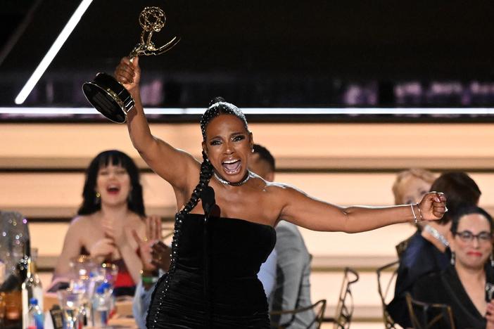 Sheryl Lee Ralph accepts the award for Outstanding Supporting Actress In A Comedy Series for <em>Abbott Elementary</em> onstage during the 74th Emmy Awards.