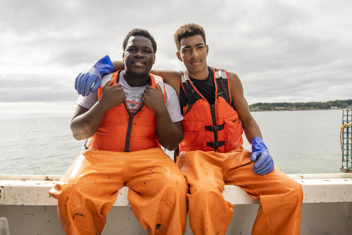 Cris Silva (left) and Josh Lamour aboard Sea Smoke in Portland, Maine.