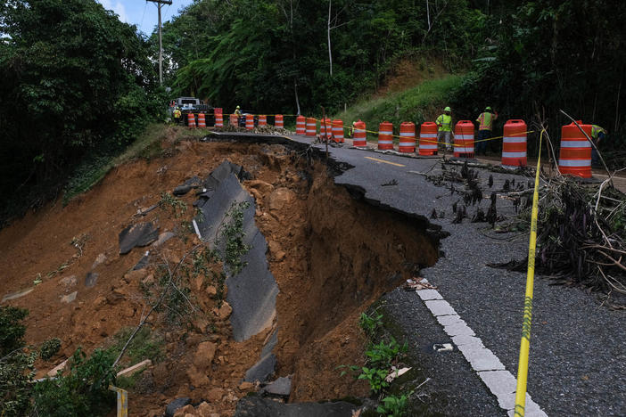 Getting into the community of Cacao is a challenge. The 157 route is being cleared after major landslides caused by Hurricane Fiona blocked access.