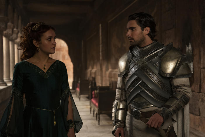 Alicent (Olivia Cooke) and Ser Criston (Fabien Frankel) discuss country matters.