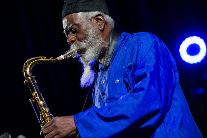Pharoah Sanders performs at the Krakow Jazz Festival in Poland in 2018.