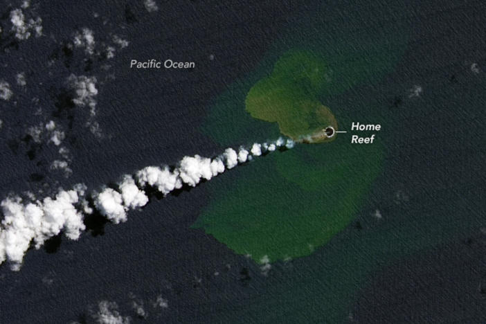 An image released by the NASA Earth Observatory shows the volcanic eruption on Home Reef.