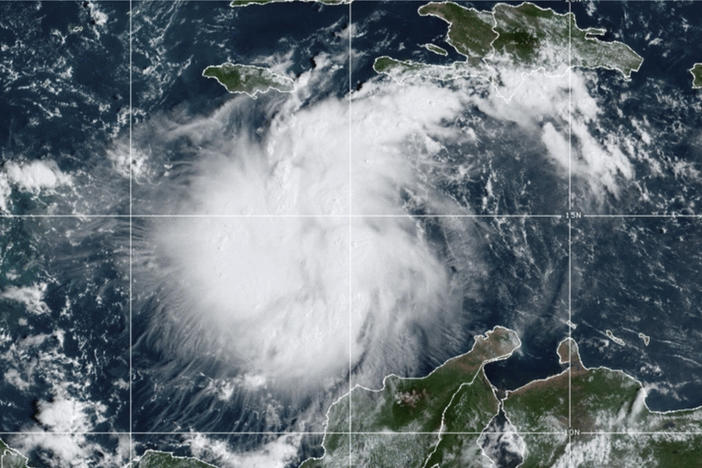This satellite image provided by the National Oceanic and Atmospheric Administration shows Tropical Storm Ian over the central Caribbean on Saturday.