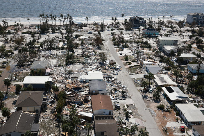 Some of the damage caused by Hurricane Ian when it passed through Fort Myers Beach, Fla. The hurricane brought high winds, storm surge and rain to the area.