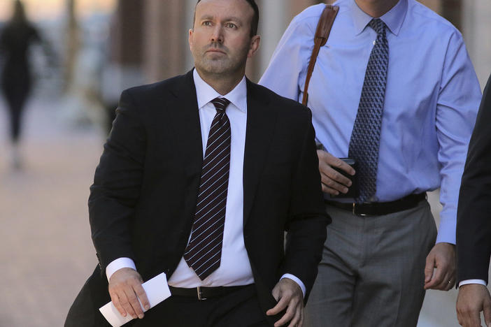 eBay former Senior Director of Safety and Security James Baugh arrives for his sentencing in a cyber stalking case at Moakley Federal Court on Thursday, Sept. 29, 2022, in Boston.