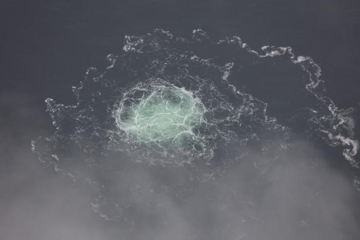 This is one of several leaks in the Nord Stream pipelines running between Russia and Germany. Methane from the leaks could have a powerful warming effect on the Earth's atmosphere.