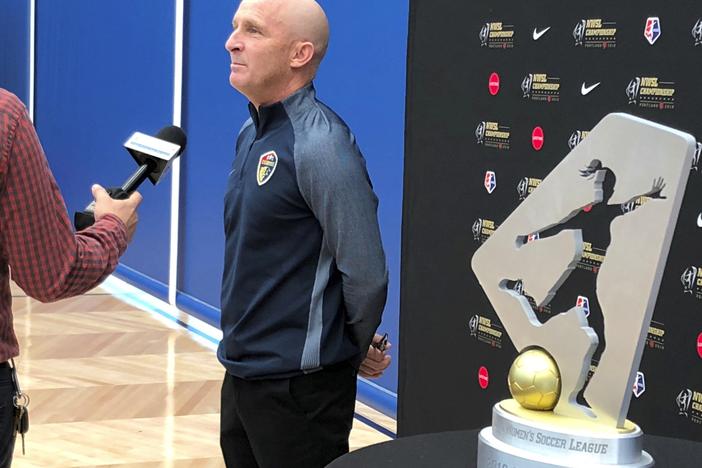 North Carolina Courage coach Paul Riley is pictured in 2018. An independent investigation  found emotional abuse and sexual misconduct were systemic in the National Women's Soccer League. Players Sinead Farrelly and Mana Shim came forward with allegations of harassment and sexual coercion dating back a decade involving former coach Paul Riley.