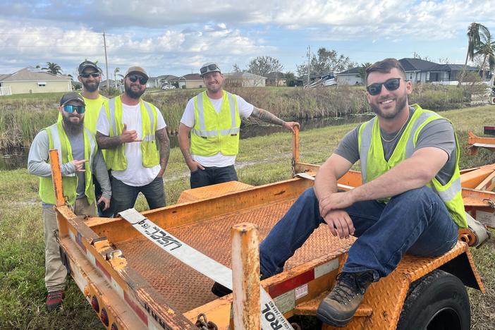 James Cordella and a line crew from New York state, awaiting the day's assignment in hurricane-stricken Cape Coral.