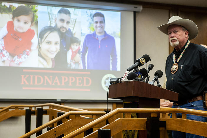 Merced County Sheriff Vern Warnke speaks at a news conference about the kidnapping of 8-month-old Aroohi Dheri, her mother Jasleen Kaur, her father Jasdeep Singh, and her uncle Amandeep Singh, in Merced, Calif., on Wednesday, Oct. 5, 2022.