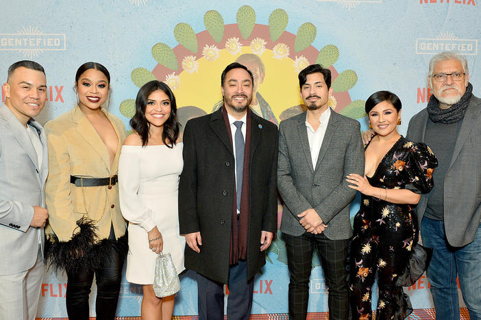 Rep. Joaquin Castro (D-Texas) attends the Netflix premiere of <em>Gentefied</em> in D.C. earlier this year. With actors J.J. Soria, Julissa Calderon, Karrie Martin, Carlos Santos, Annie Gonzalez, and Joaquín Cosío.
