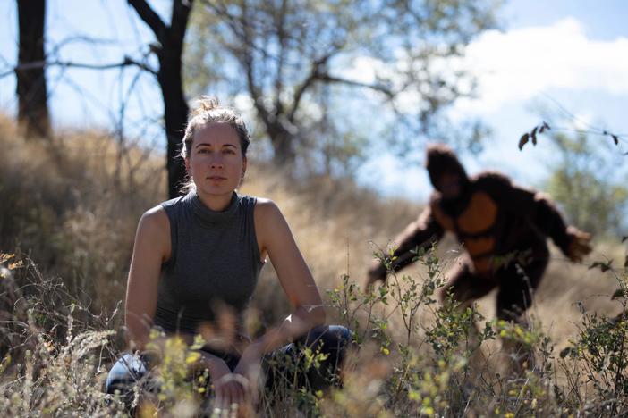 Despite her investigative efforts, Laura Krantz (left) has never seen a Sasquatch. That doesn't mean Sasquatch (right) hasn't seen her.