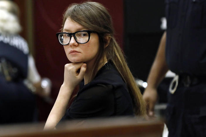 Anna Sorokin sits during jury deliberations in her trial in New York on April 25, 2019. Sorokin, whose exploits inspired a Netflix series, has been released from immigration custody into home confinement.