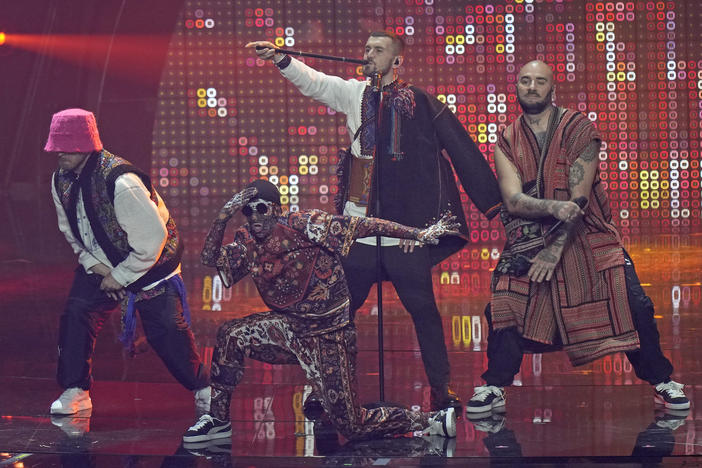 Kalush Orchestra from Ukraine perform during the Eurovision Song Contest in Turin, Italy, on May 14. The 2023 Eurovision Song Contest will be staged in the English city of Liverpool after Britain was asked to hold the event on behalf of Ukraine.