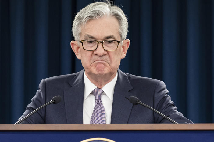 Federal Reserve Board Chairman Jerome Powell speaks during a news conference.