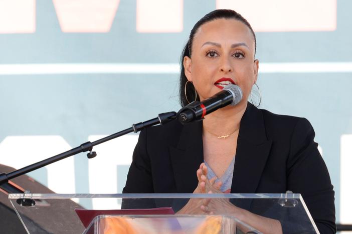 Nury Martinez attends Women's March Action: March 4 Reproductive Rights at Pershing Square on Oct. 2, 2021 in Los Angeles.