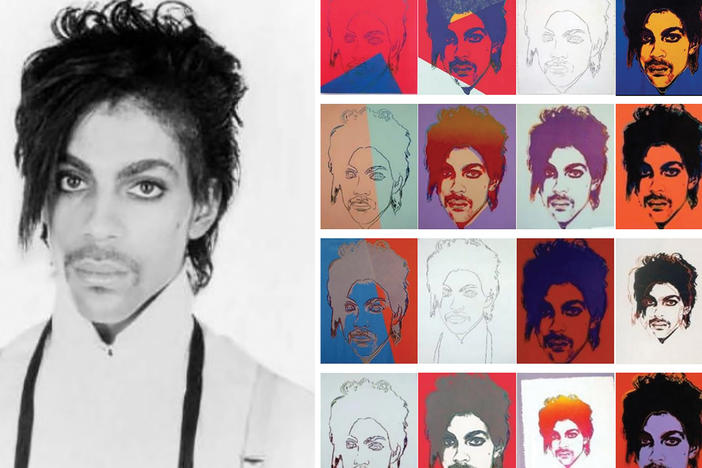 A portrait of Prince taken by Lynn Goldsmith (left) in 1981 and 16 silk-screened images Andy Warhol later created using the photo as a reference. A federal district court judge found that Warhol's series is "transformative" because it conveys a different message from the original, and thus is fair use. A Second Circuit Court of Appeals panel disagreed.