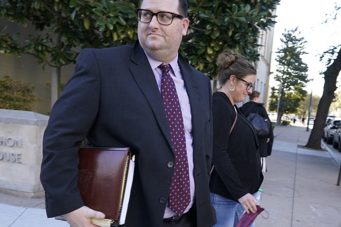 Former Los Angeles Angels employee Eric Kay walks out of federal court on Feb. 15, in Fort Worth, Texas. Kay was sentenced to 22 years in federal prison on Tuesday for providing Angels pitcher Tyler Skaggs the drugs that led to his overdose death.