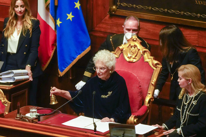 Senator Liliana Segre, a Holocaust survivor, chairs the opening session of the Italian Senate of the newly elected parliament on Thursday.