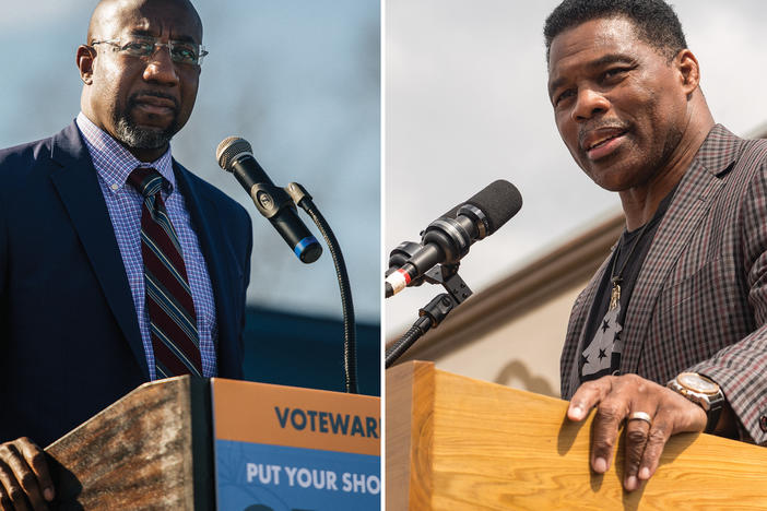 Sen. Raphael Warnock (D-Ga.) (left) and Republican nominee Hershel Walker (right) are the major party nominees in the Georgia Senate race