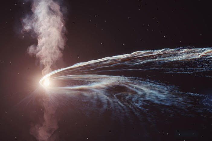 Artist's illustration of what it looks like when a supermassive black hole "spaghettifies" a star.