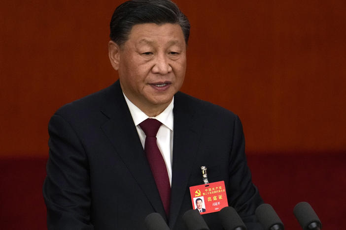 President Xi Jinping delivers a speech during the opening ceremony of the 20th National Congress of China's ruling Communist Party at the Great Hall of the People in Beijing on Sunday.