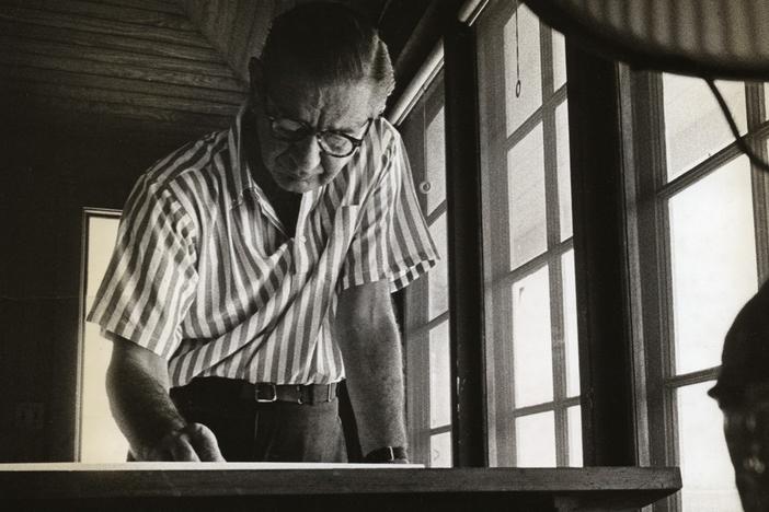 Charles Addams in his Westhampton Beach, N.Y., studio in 1977.
