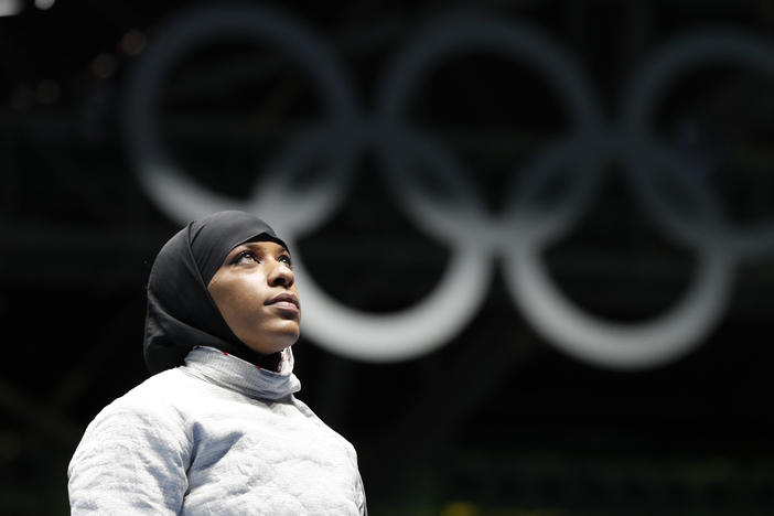 In this Aug. 8, 2016, file photo, Ibtihaj Muhammad waits for her match at the Summer Olympics in Rio de Janeiro.