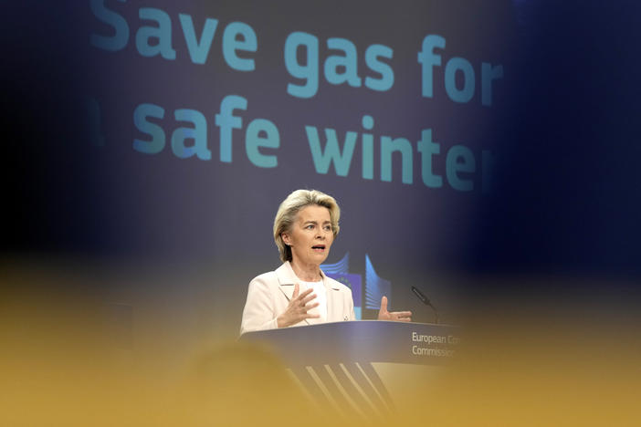 European Commission President Ursula von der Leyen speaks during a media conference at EU headquarters in Brussels on Wednesday, July 20, 2022.