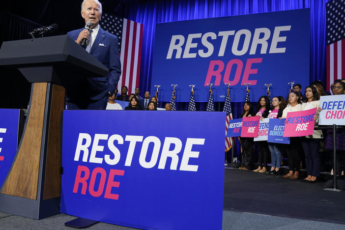 President Joe Biden speaks about abortion access during a Democratic National Committee event at the Howard Theatre in Washington, D.C., on Oct. 18.