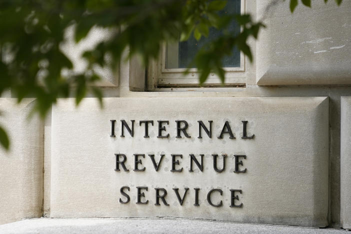 A sign outside the Internal Revenue Service building in Washington, on May 4, 2021.