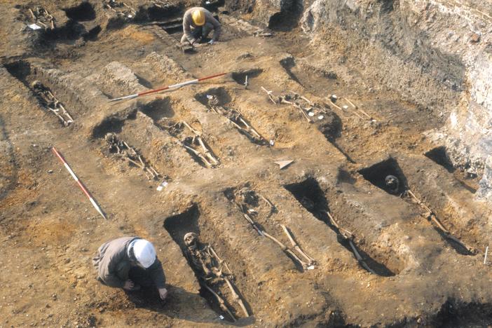 Researchers extracted DNA from the remains of people buried in the East Smithfield plague pits, which were used for mass burials in 1348 and 1349.