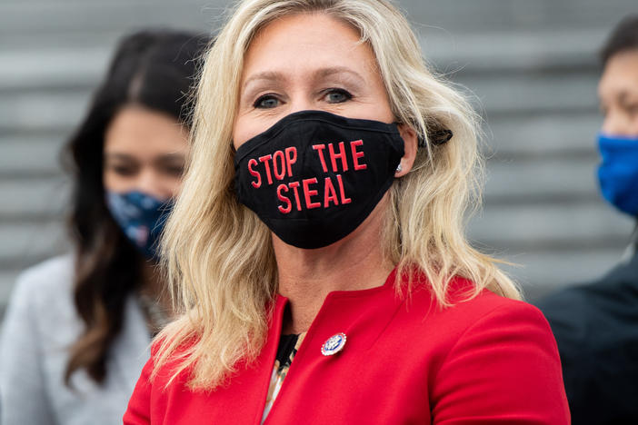 U.S. Rep. Marjorie Taylor Greene, shown here on Jan. 4, 2021, continues to embrace the falsehood that the 2020 election was stolen.