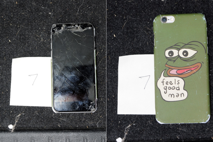 Federal prosecutors say agents found a smashed cell phone in Christian Secor's vehicle while executing a search warrant. The phone case includes the image of Pepe The Frog, a cartoon character that has been appropriated by far-right extremists.