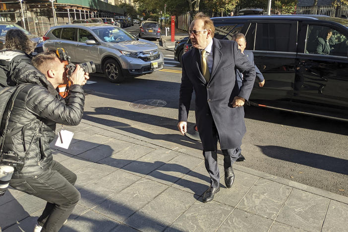 Actor Kevin Spacey arrives at federal court for a civil trial in New York City on Thursday.