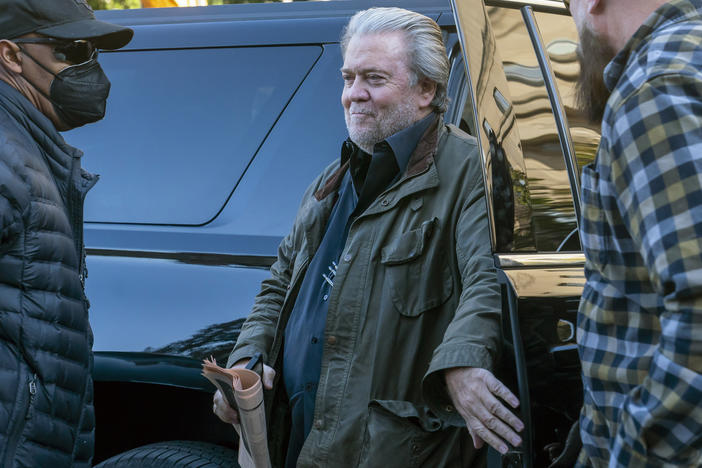 Steve Bannon, a longtime ally of former President Donald Trump who was convicted of contempt of Congress, arrives at federal court for a sentencing hearing on Friday.